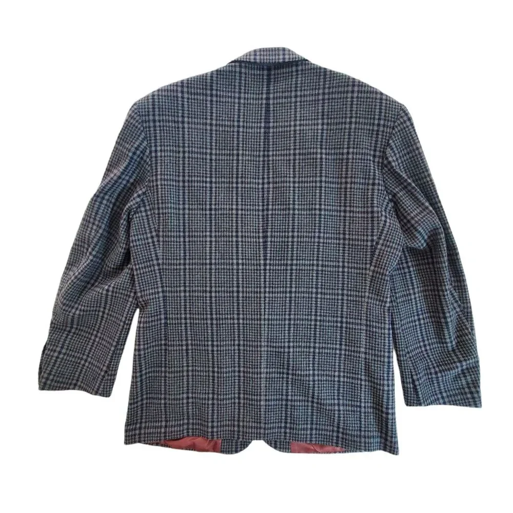 Classic Atlas Men's Size 42R Gray Blue Plaid Pure‎ Lambswool Coat Blazer Jacket